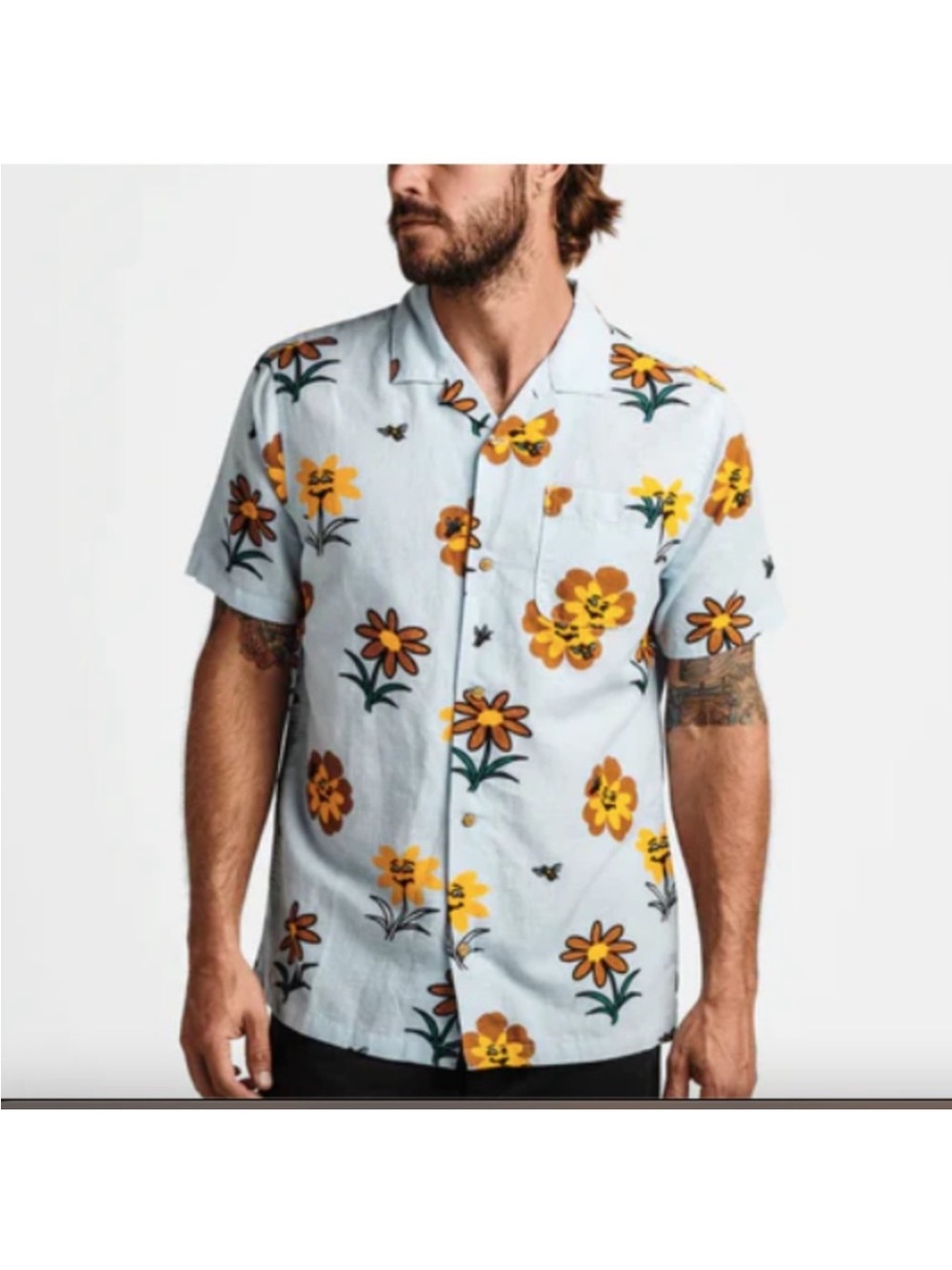Men’s Roark Liquid Gold Gonzo Floral Button Up Shirt Light Blue Size L